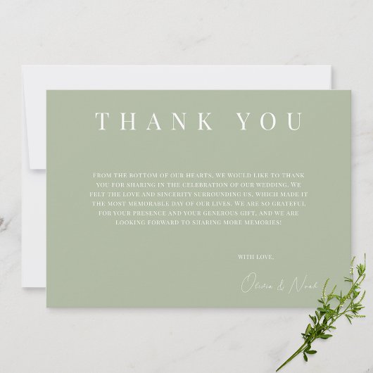 Modern Sage Green Wedding Danke Karte