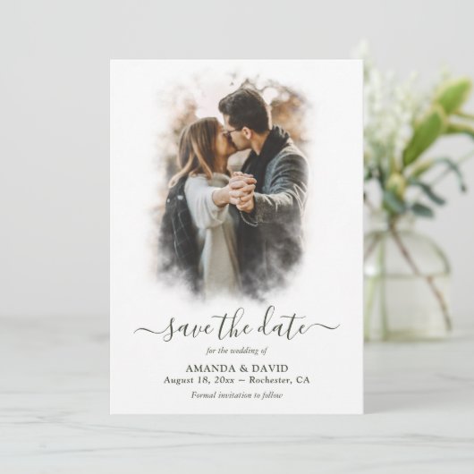 Modern Sage Green Wedding Foto Save The Date (Stehend Vorderseite)