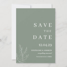 Modern Sage Green Wedding Minimalistisch Save the Einladung