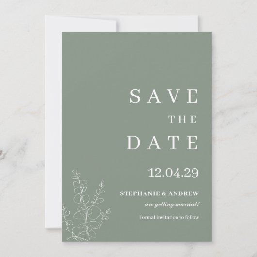 Modern Sage Green Wedding Minimalistisch Save the  Einladung (Vorderseite)