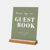 Modern Sage Green Wedding Sign Unser Gästebuch Acrylschild (Winkel)