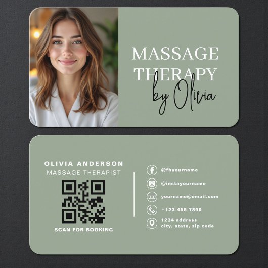 Modern Sage Green Wellness Spa Therapist Visitenkarte
