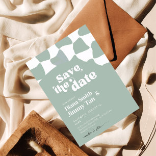 Modern Sage Green White Checkerboard Save the Date Einladung