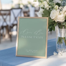 Modern Sage Green & White Open Bar Wedding Sign