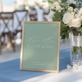 Modern Sage Green & White Open Bar Wedding Sign