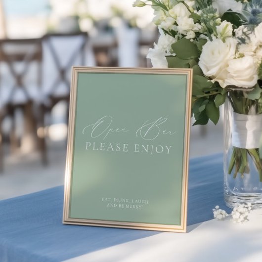 Modern Sage Green & White Open Bar Wedding Sign
