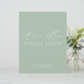 Modern Sage Green & White Open Bar Wedding Sign (Stehend Vorderseite)