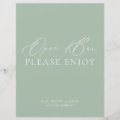 Modern Sage Green & White Open Bar Wedding Sign (Vorderseite)