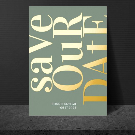 Modern Sage Green White Save the Date Folieneinladung