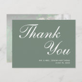 Modern Sage Green White Script Wedding Vielen Dank Postkarte (Vorne/Hinten)