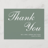 Modern Sage Green White Script Wedding Vielen Dank Postkarte (Vorderseite)