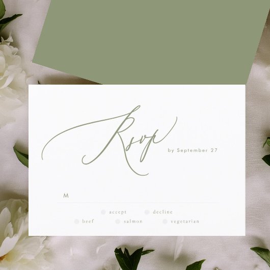 Modern Sage Green White Simple Wedding RSVP Karte