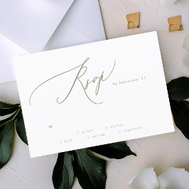 Modern Sage Green White Simple Wedding RSVP Karte