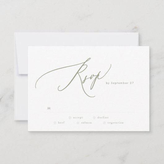 Modern Sage Green White Simple Wedding RSVP Karte (Vorderseite)