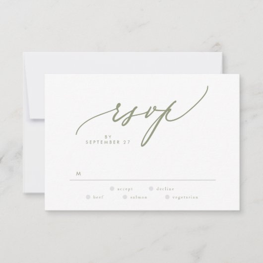 Modern Sage Green White Simple Wedding RSVP Karte (Vorderseite)