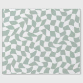 Modern Sage Green & White Wavy Checkerboard Geschenkpapier (Flach)