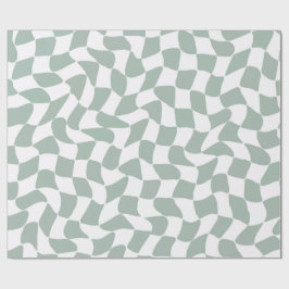 Modern Sage Green & White Wavy Checkerboard Geschenkpapier