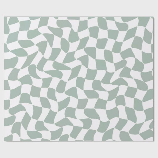 Modern Sage Green & White Wavy Checkerboard Geschenkpapier (Flach)