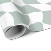 Modern Sage Green & White Wavy Checkerboard Geschenkpapier (Rolleneckpunkt)