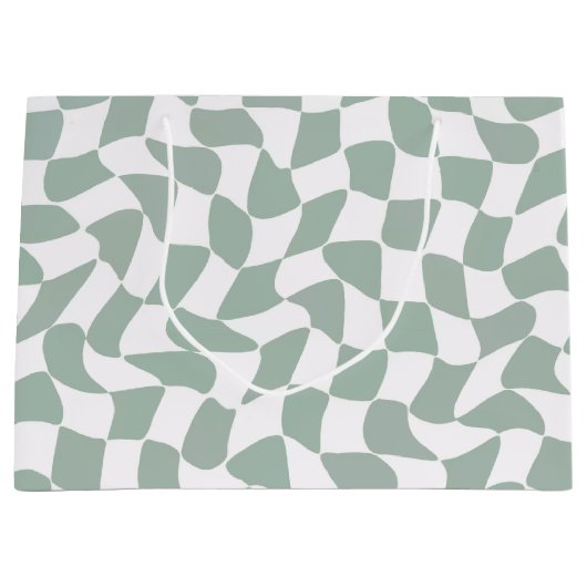 Modern Sage Green & White Wavy Checkerboard Große Geschenktüte (Vorderseite)