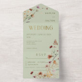 Modern Sage Green Wildblume Bouquet Dinner All In One Einladung (Innen Boden)