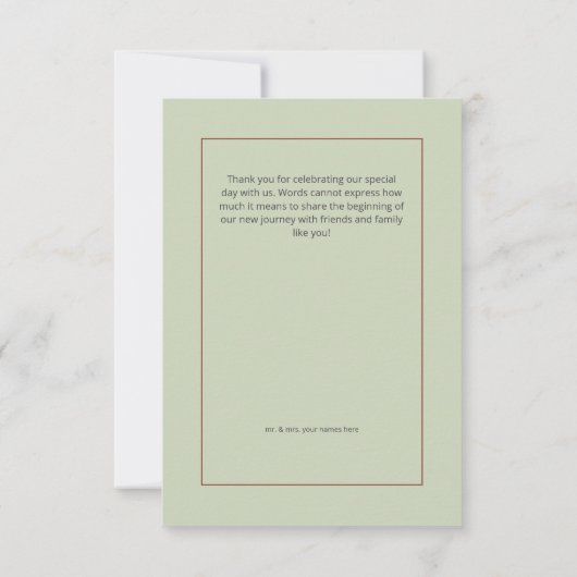 Modern Sage Green Wildblume Bouquet Wedding Dankeskarte (Rückseite)