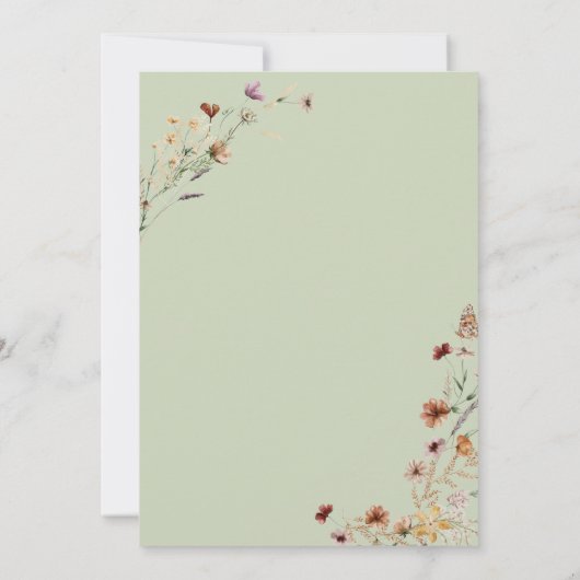 Modern Sage Green Wildblume Bouquet Wedding Einladung (Rückseite)