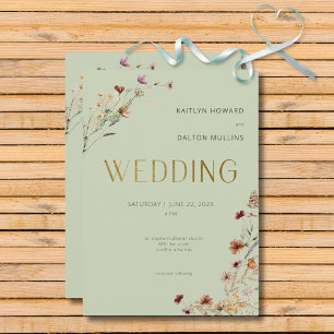 Modern Sage Green Wildblume Bouquet Wedding Einladung