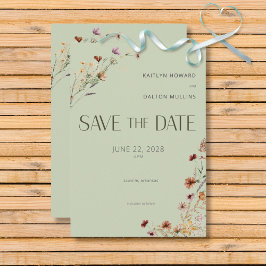 Modern Sage Green Wildblumen Bouquet Wedding Save The Date