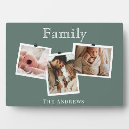 Modern Sage Green Zigzag 3 Family Photo Collage  Fotoplatte