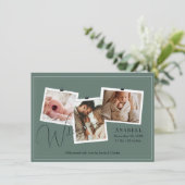 Modern Sage Green Zigzag 3 Photo Collage Birth Ankündigung (Stehend Vorderseite)