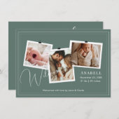 Modern Sage Green Zigzag 3 Photo Collage Birth  Ankündigung (Vorne/Hinten)