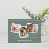 Modern Sage Green Zigzag 3 Photo Collage Birth Ankündigung (Stehend Vorderseite)