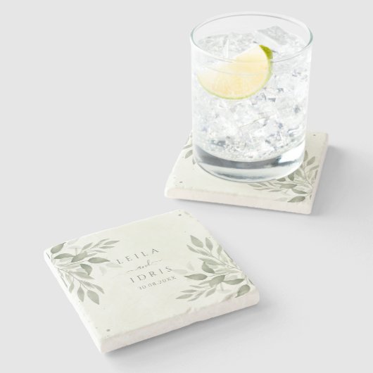 Modern Sage Greenery Botanical Stone Coaster Steinuntersetzer (Seitenansicht)