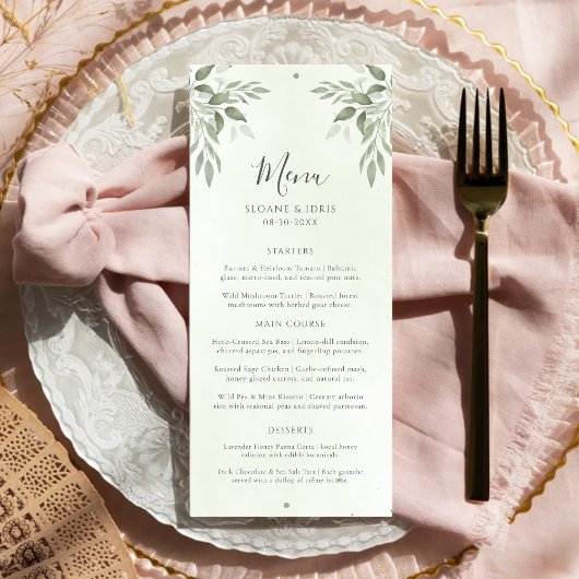 Modern Sage Greenery Botanical Wedding Menu Menükarte