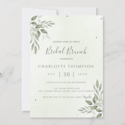 Modern Sage Greenery Chic Bridal Brunch Invite Save The Date (Vorderseite)
