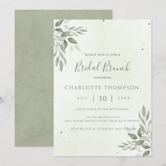 Modern Sage Greenery Chic Bridal Brunch Invite Save The Date (Vorne/Hinten)