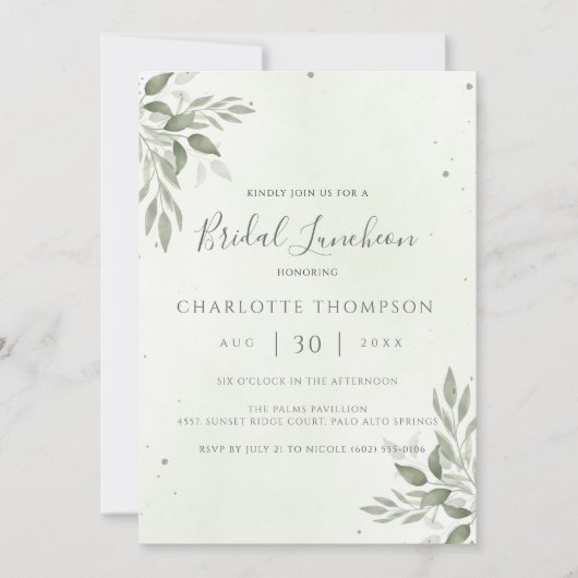 Modern Sage Greenery Chic Bridal Luncheon Card Save The Date (Vorderseite)