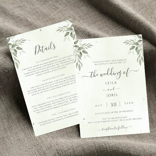 Modern Sage Greenery Floral All-in-One Wedding Einladung