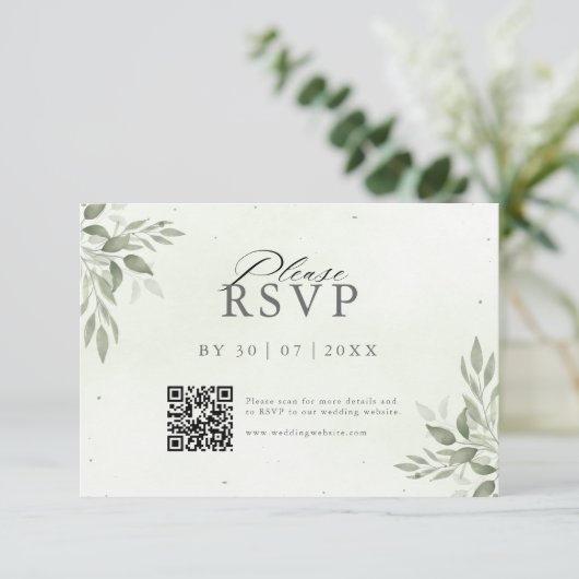 Modern Sage Greenery QR Code Save the Date  (Stehend Vorderseite)