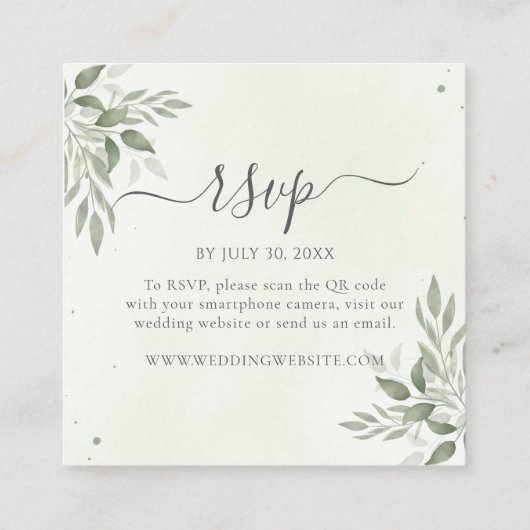 Modern Sage Greenery Square QR Code RSVP  Begleitkarte (Rückseite)