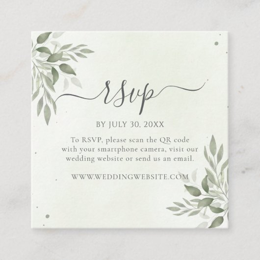 Modern Sage Greenery Square QR Code RSVP  Begleitkarte (Vorderseite)