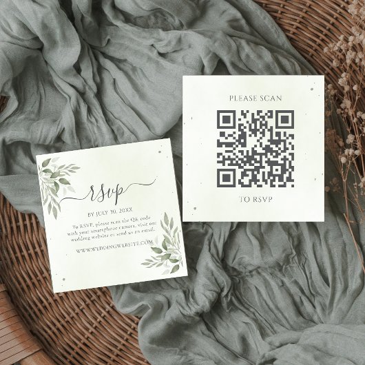 Modern Sage Greenery Square QR Code RSVP  Begleitkarte