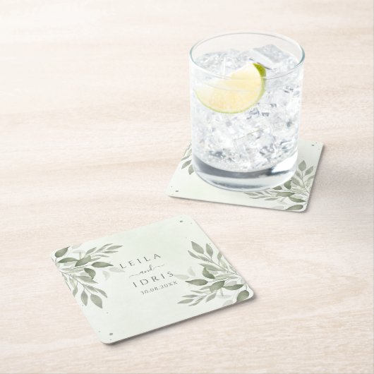 Modern Sage Greenery Wedding Coasters Rechteckiger Pappuntersetzer (Vor Ort)