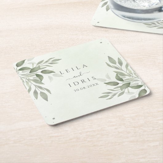 Modern Sage Greenery Wedding Coasters Rechteckiger Pappuntersetzer (angewinkelt)