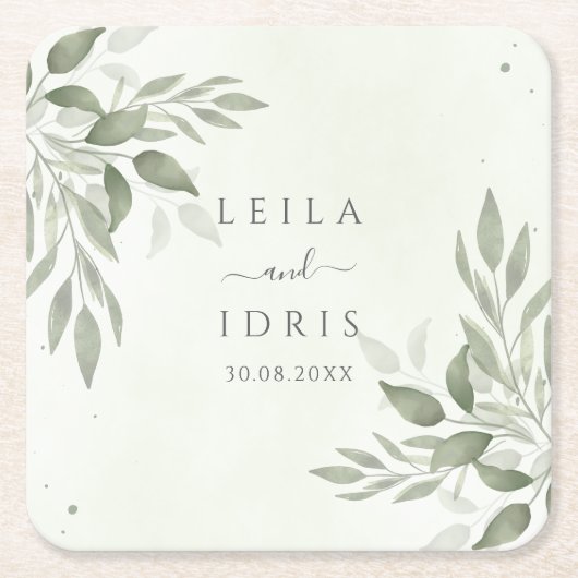 Modern Sage Greenery Wedding Coasters Rechteckiger Pappuntersetzer (Vorderseite)