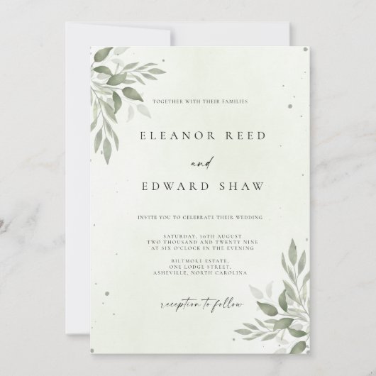 Modern Sage Greenery Wedding Invitation Card Save The Date (Vorderseite)