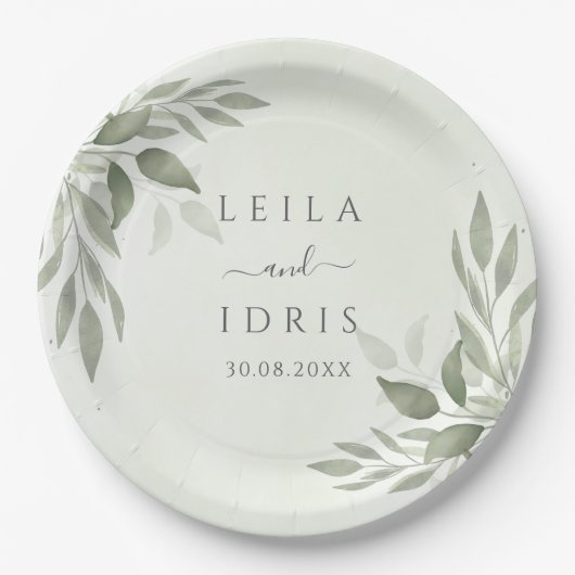 Modern Sage Greenery Wedding Paper Plates Pappteller (Vorderseite)