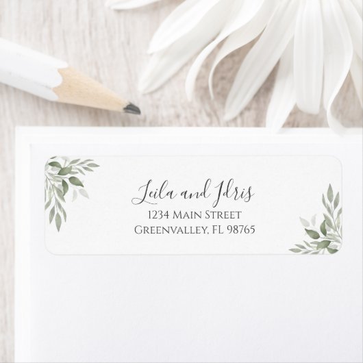Modern Sage Greenery Wedding Return Address (Insitu)