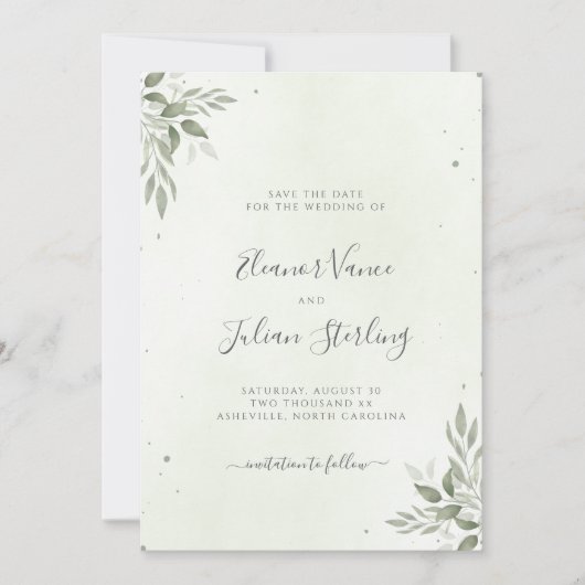 Modern Sage Greenery Wedding Save The Date (Vorderseite)